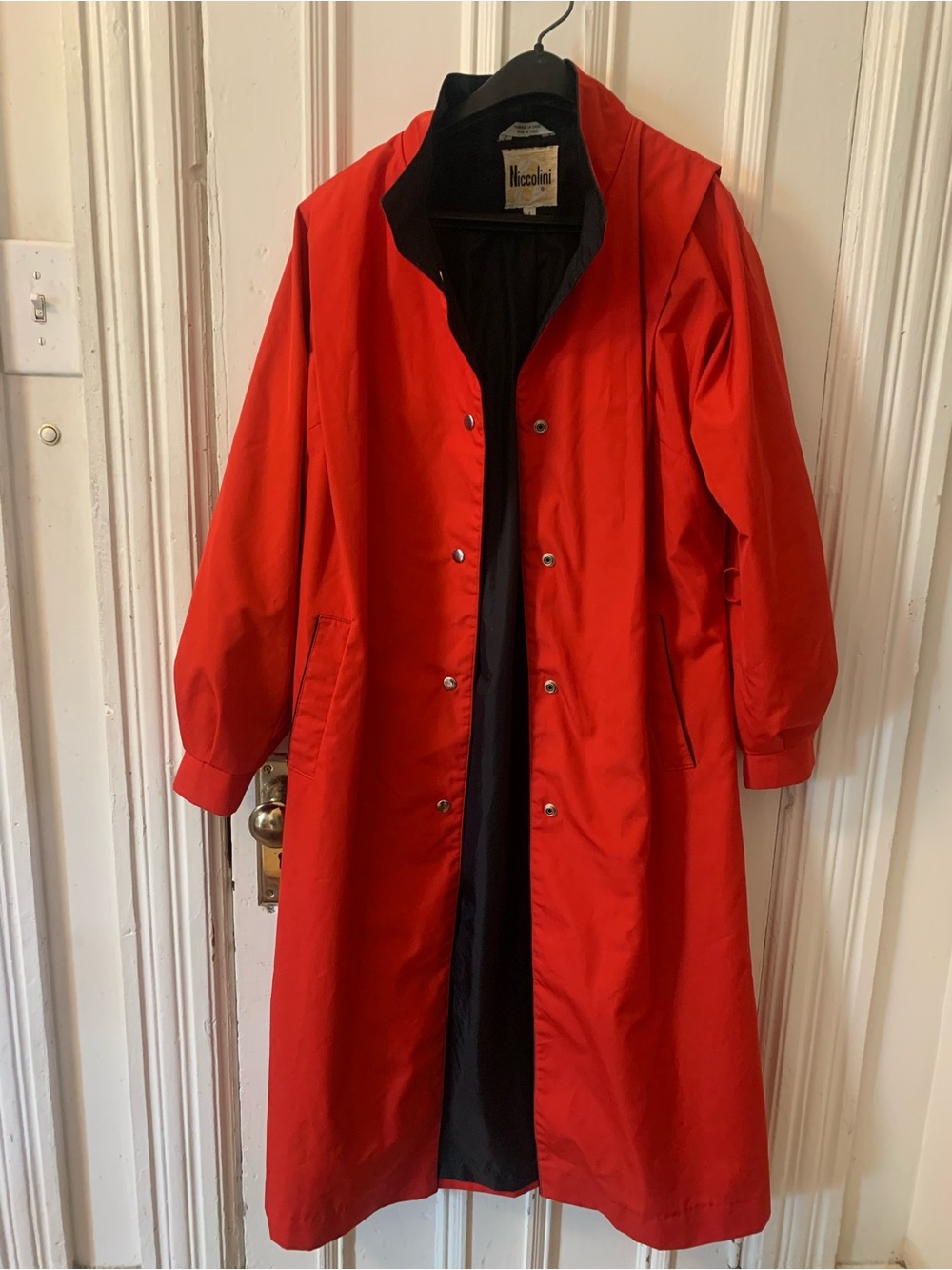 Women's Red Long Button-Front Rain Coat